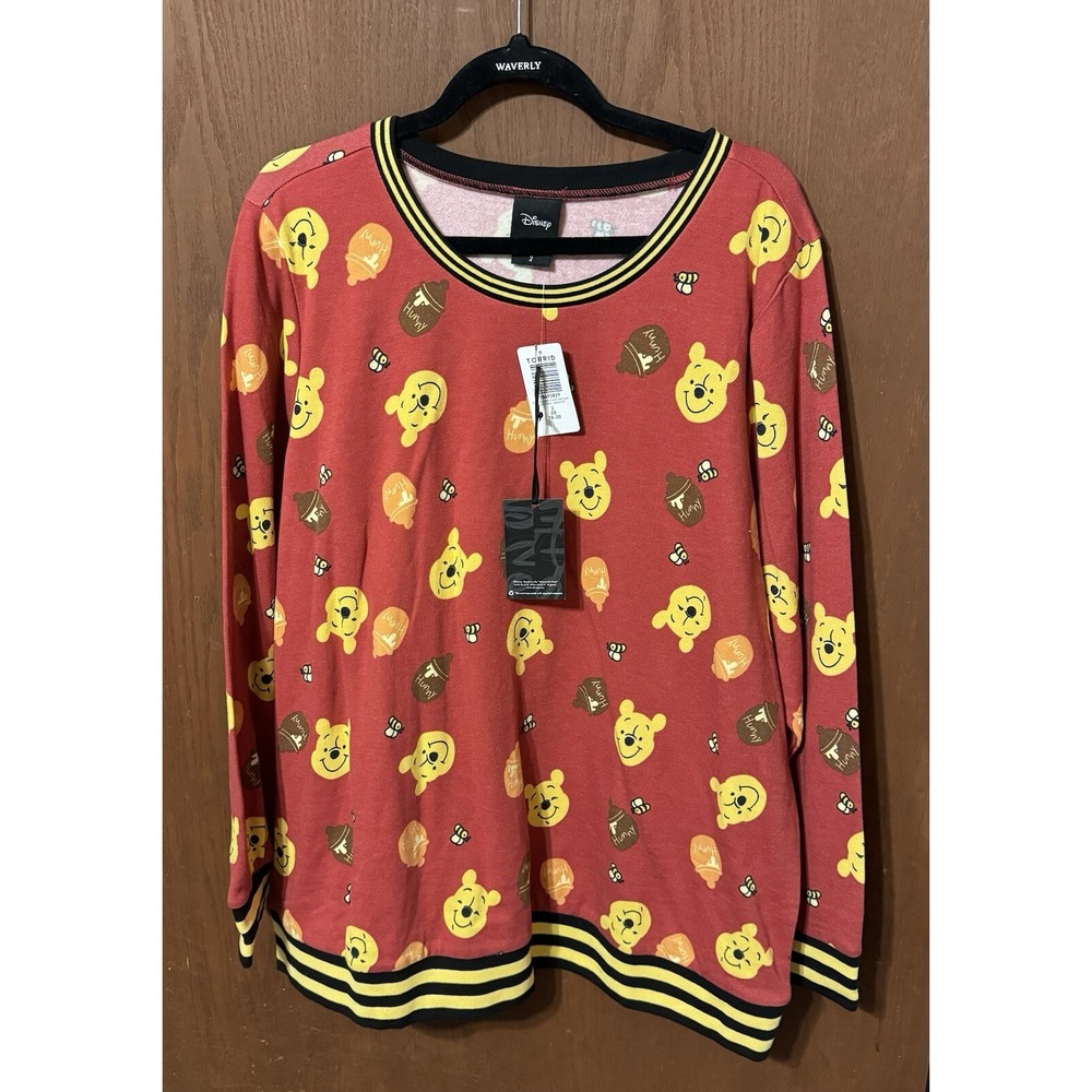 NEW Torrid Winnie the Pooh Cozy Fleece Varsity Pullover Sweatshirt Sz 2 NWT Tb31 - Picture 1 of 8